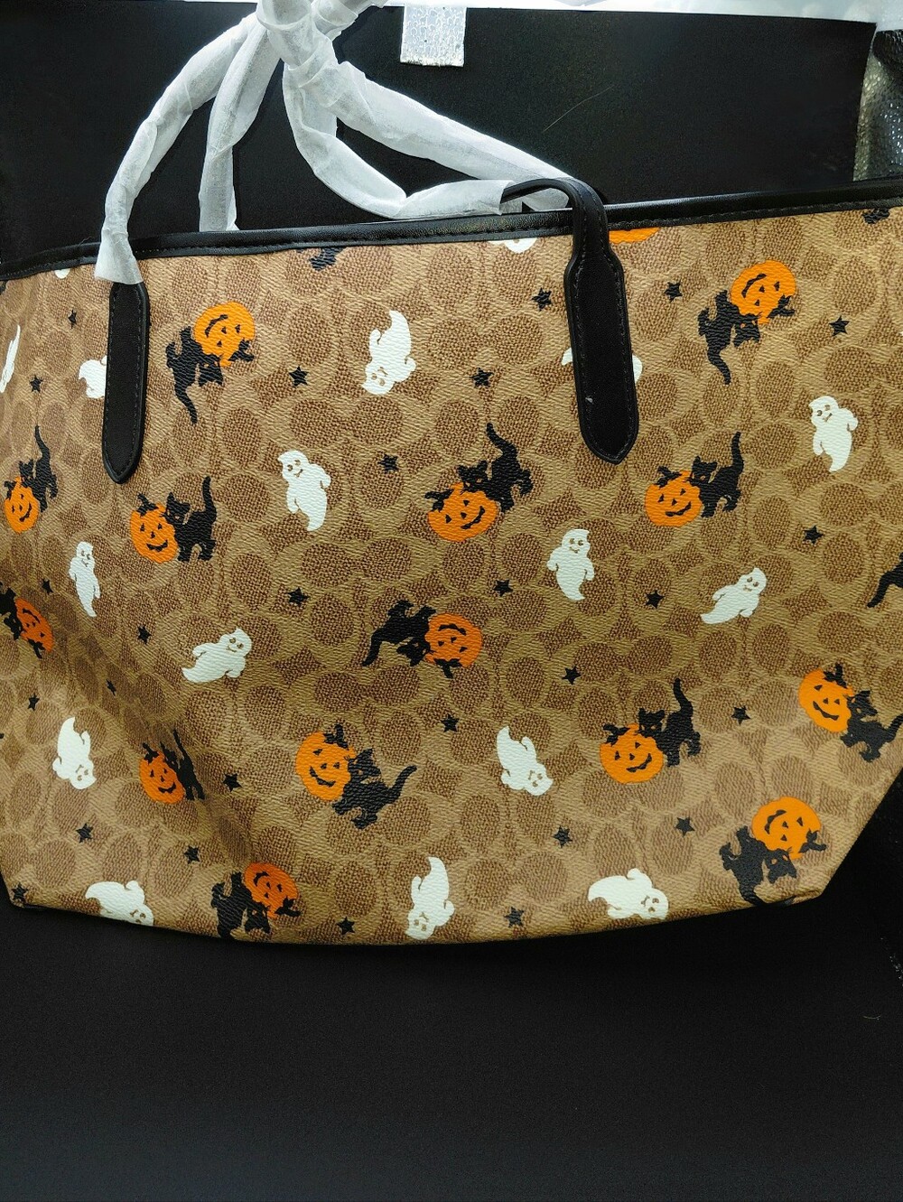 Coach Brown Signature Halloween Tote with Orange Pumpkin Charm A2254-CW450 - Picture 2 of 6